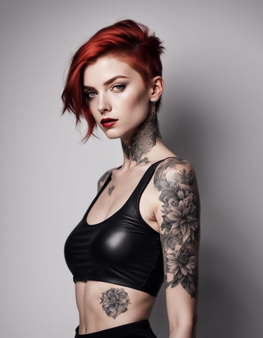 Confident Tattooed Woman in Edgy Attire