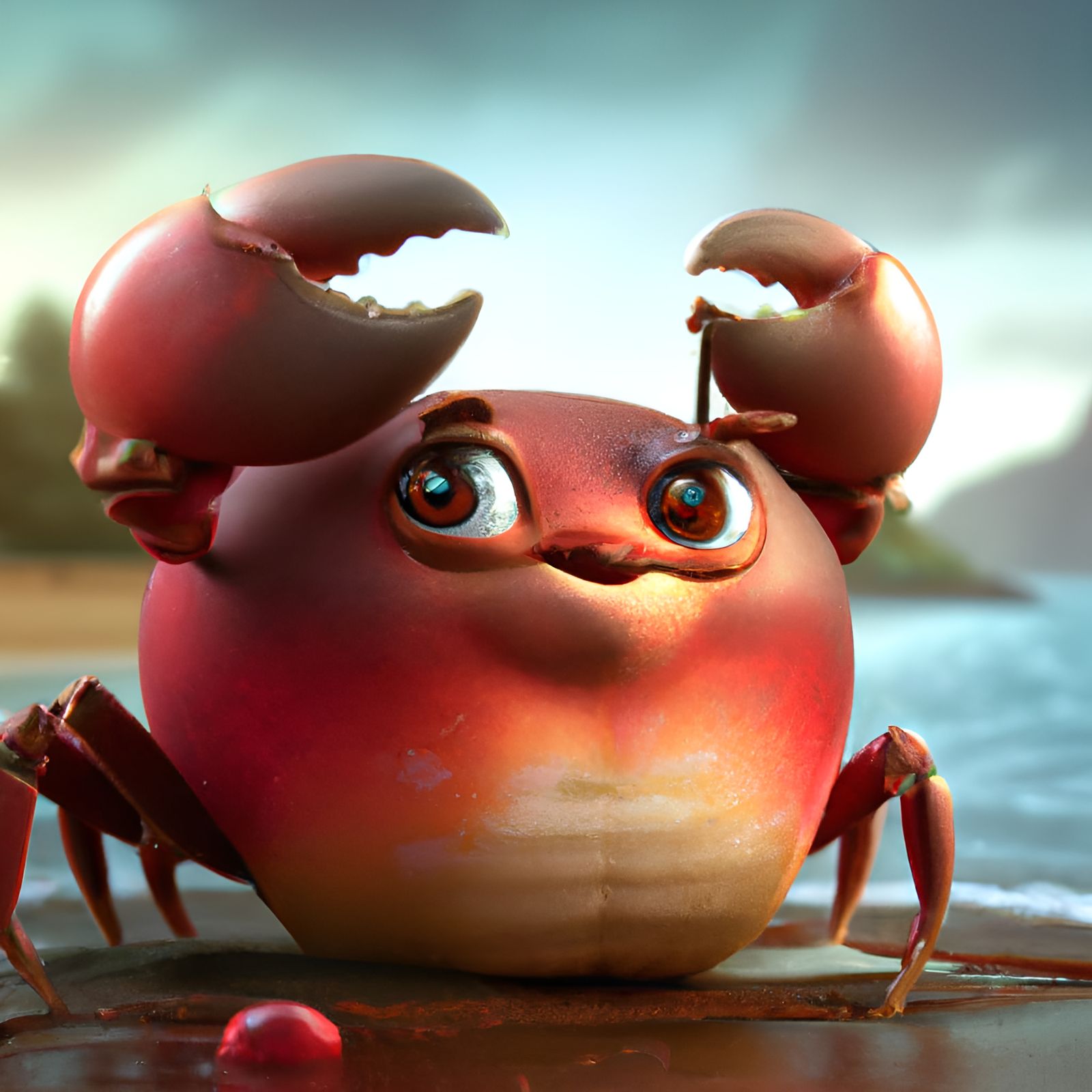 Crab With Apple Head in 3D Style