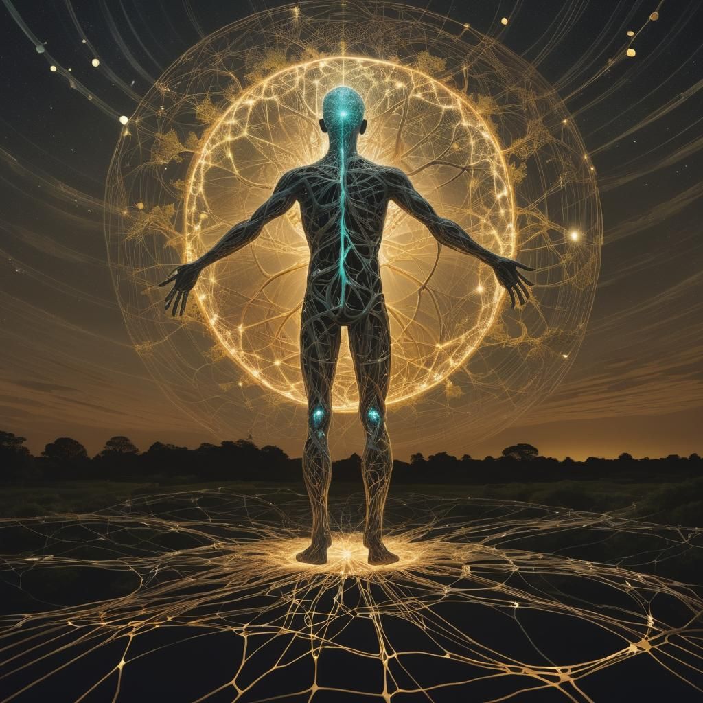 Glowing Human Connected to Cosmic Network