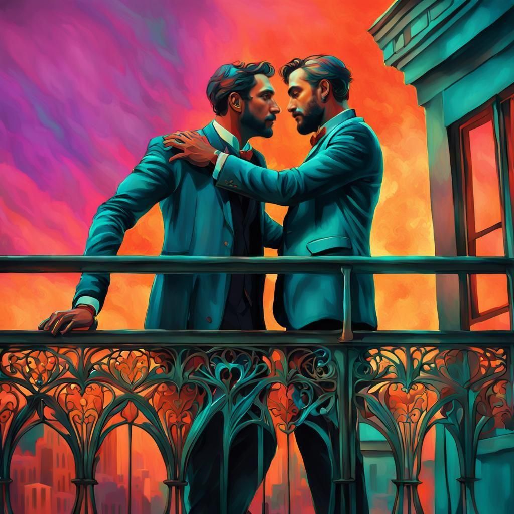 Loving Embrace on Balcony at Sunset