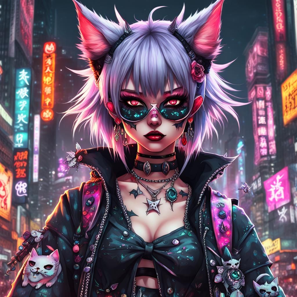 Kawaii Punk Demonic Neko Girl in 8K