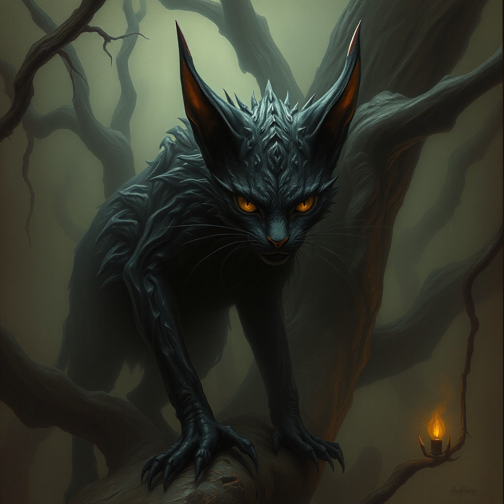 Ominous Goblin Cat in Dark Biomechanical Style