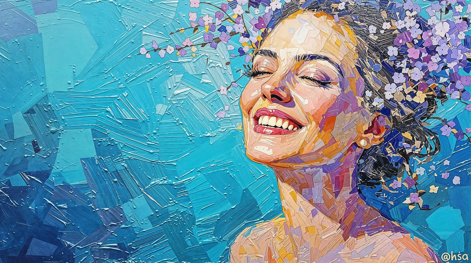 Vibrant Happy Woman in Sunny Impasto Portrait