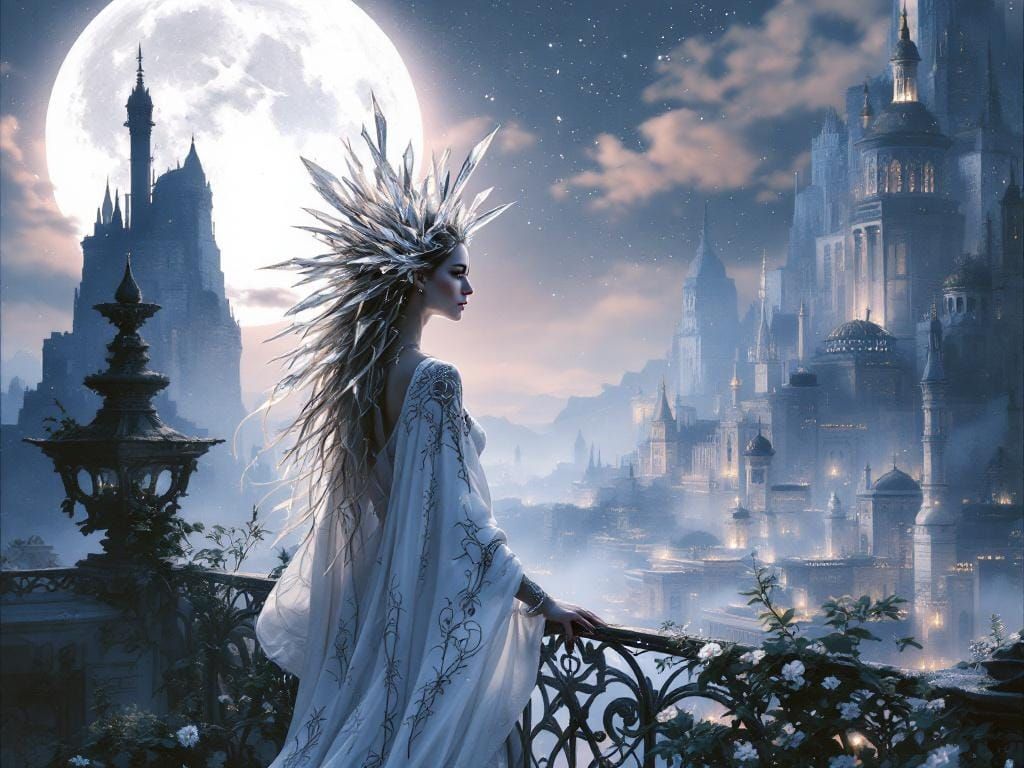 Celtic Sorceress with Crystalline Hair in Art Nouveau