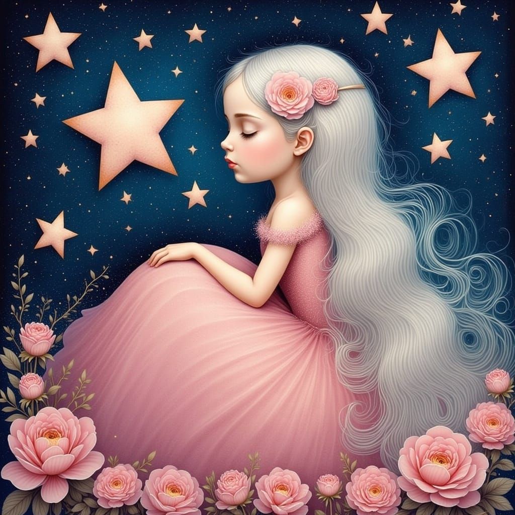 Celestial Beauty in Stylized Watercolor