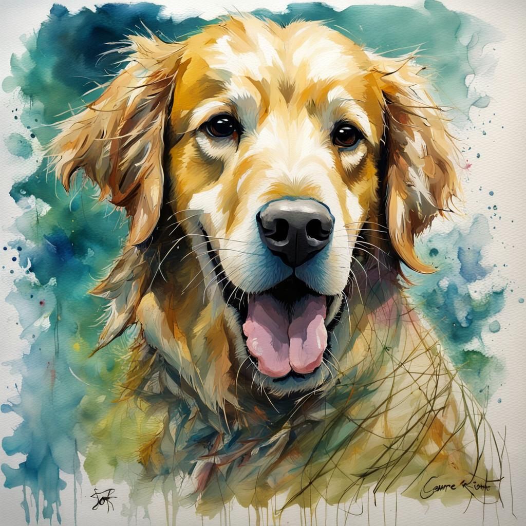 Golden Retriever Celebrates Followers in Impressionistic Sty...
