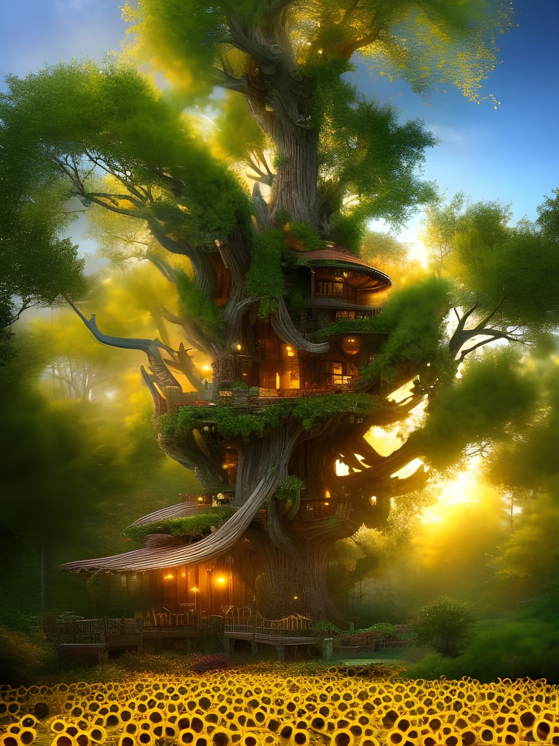 Sunflower Treehouse in a Sunny Forest