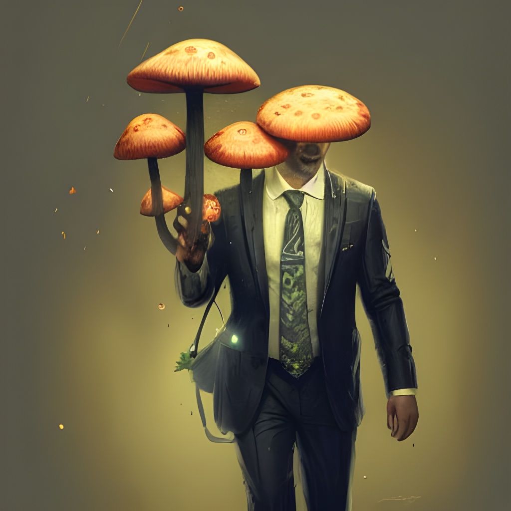 Mushroom Head Businessman, Art Nouveau Style