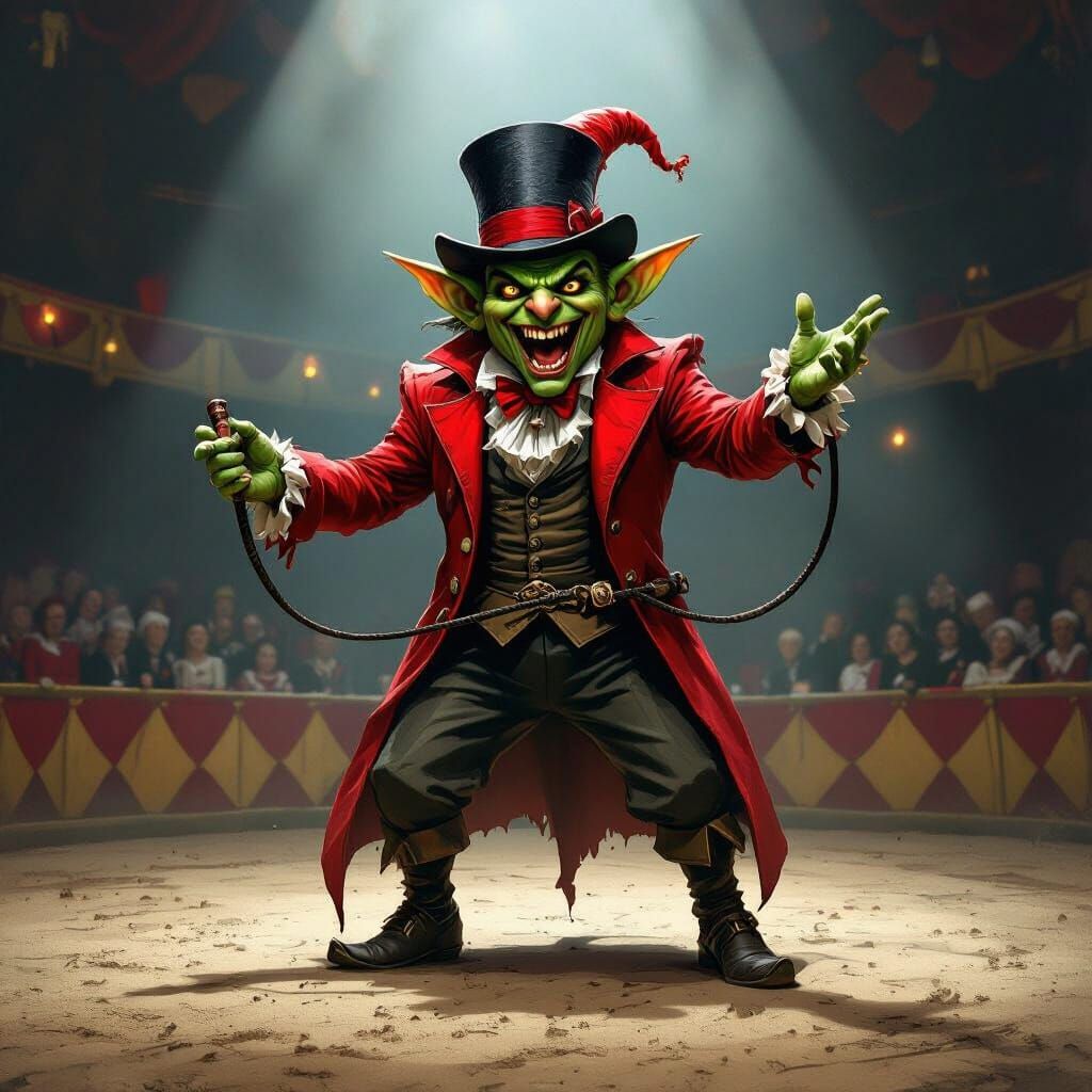 Menacing Goblin Circus Ringmaster Shouting Commands