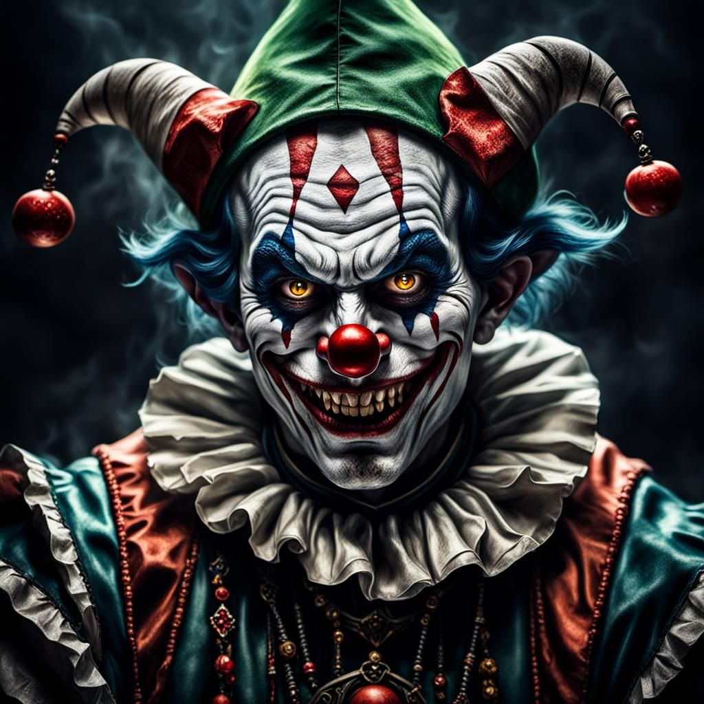 Hyperrealistic Portrait of a Nasty Jester Demon
