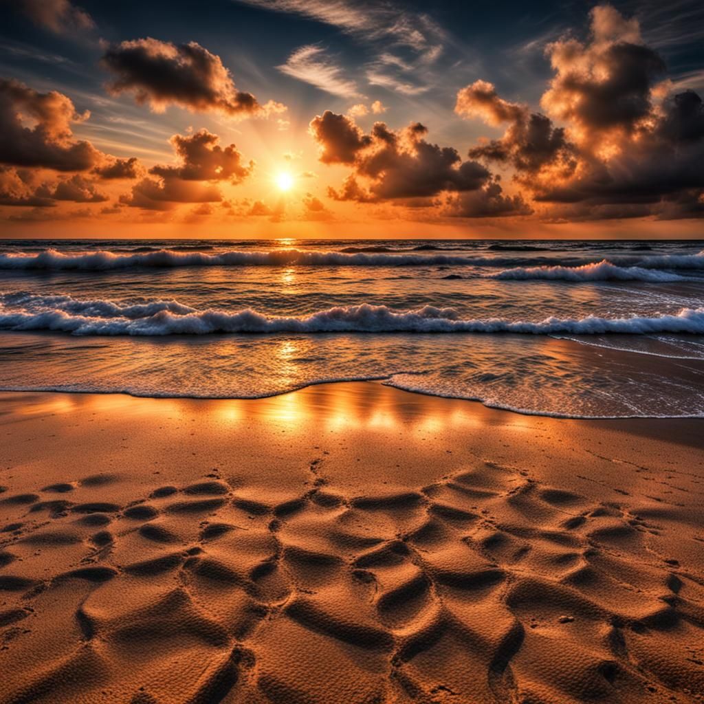 Hyperrealistic Sunset on a Beach in HDR