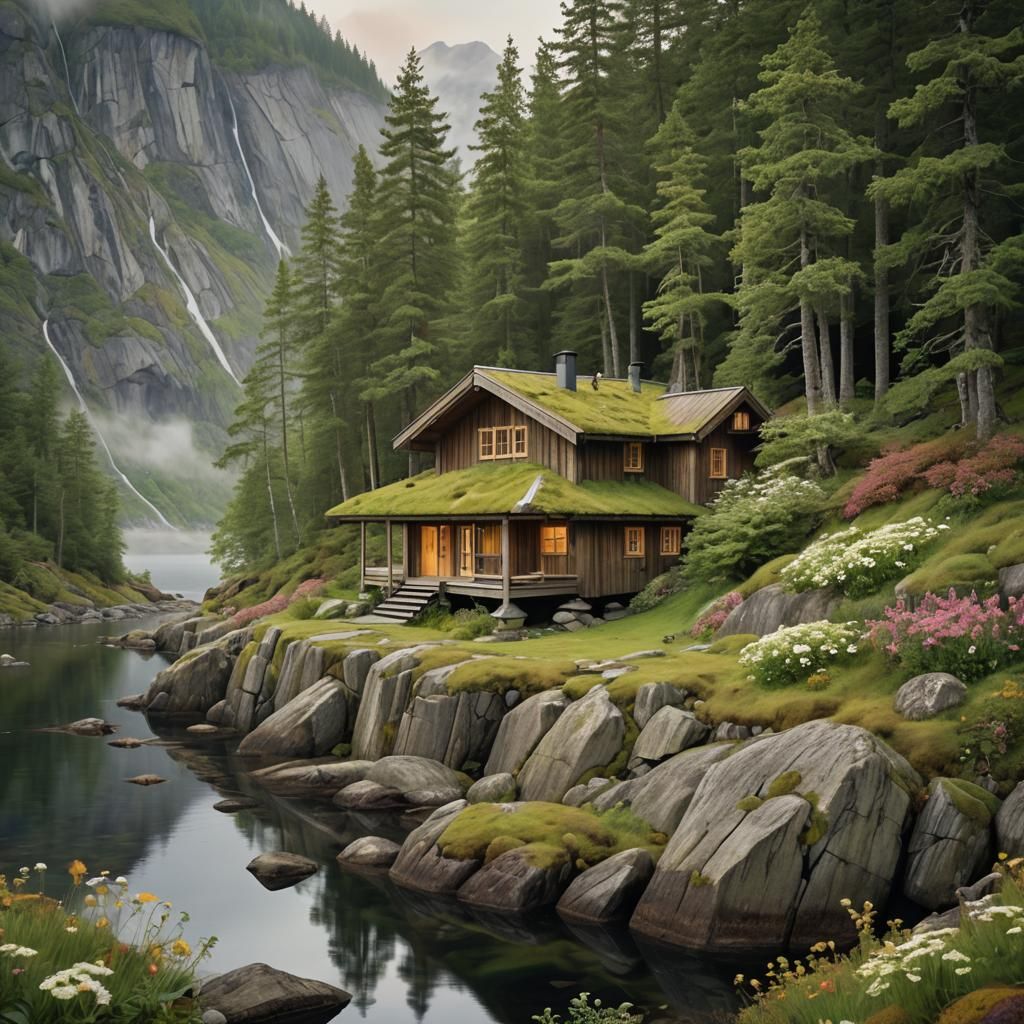 Norwegian Cabin in Fjord Landscape in Modular Style