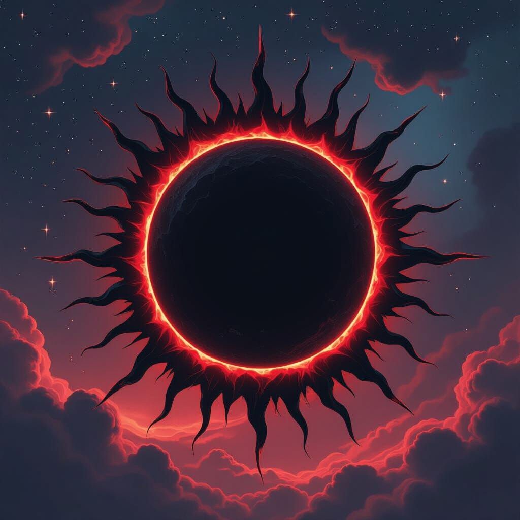 Black Sun With Fiery Edge And Neon Rays