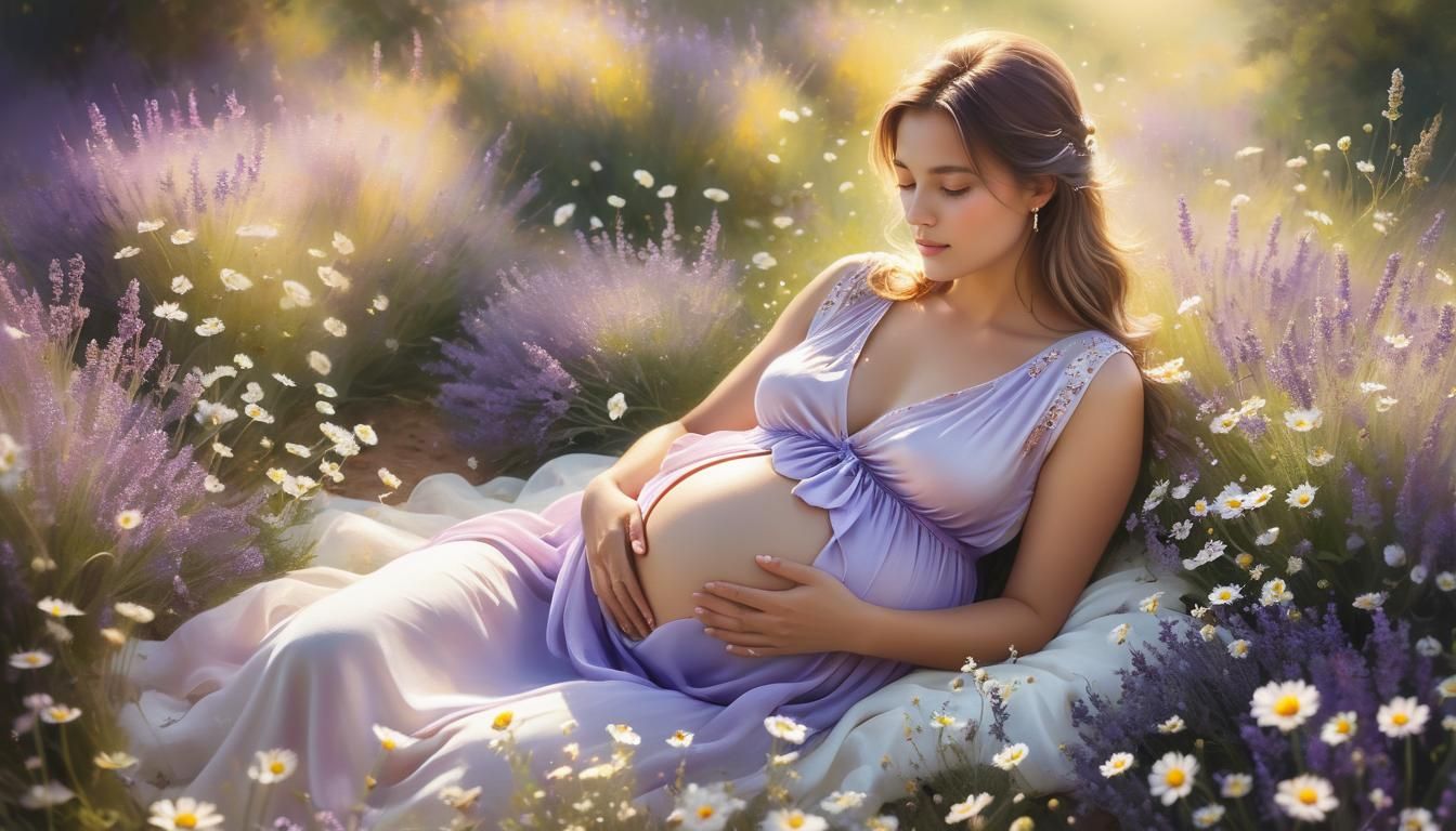 Pregnant Woman in Dreamy Surrealist Oil Painting