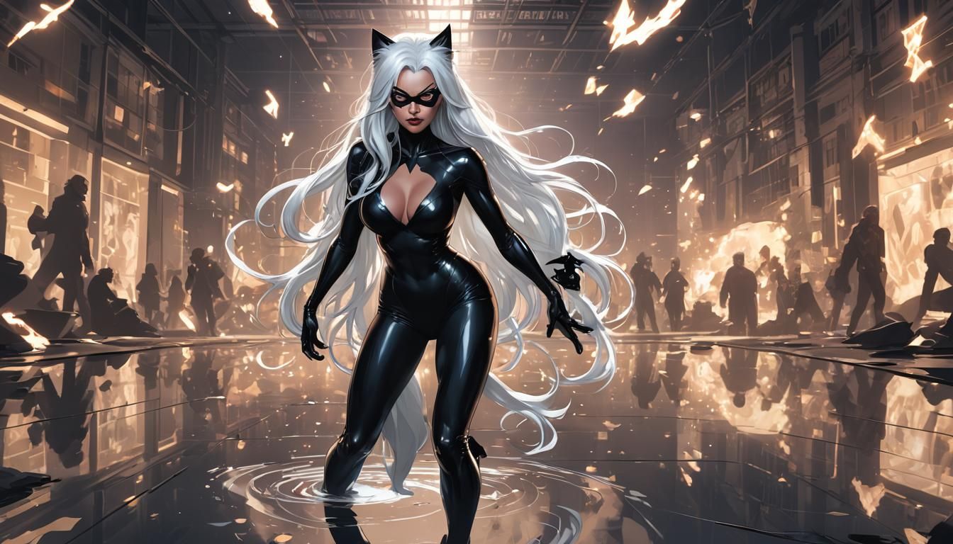 Nude Black Cat Digital Art in Comic Style
