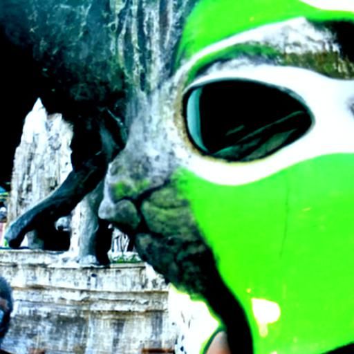 Green Scary Cat in Rome Temple