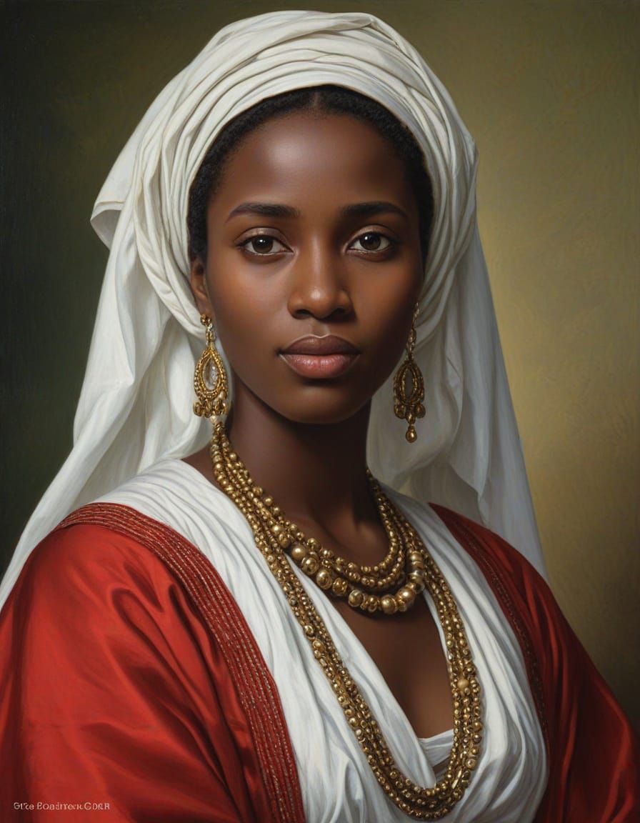 Chadian Woman Portrait in Renaissance Oil Painting Style