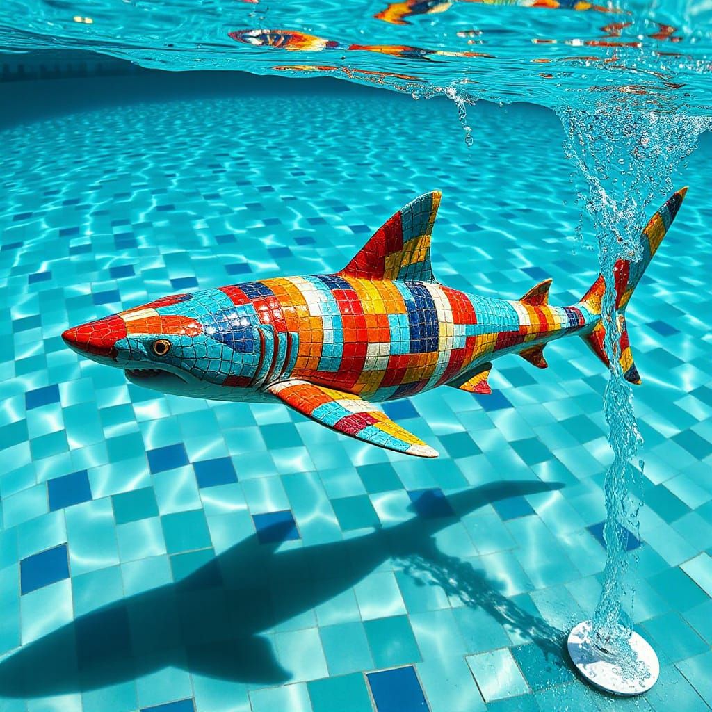 Multicolor Ceramic Tile Shark in Pool