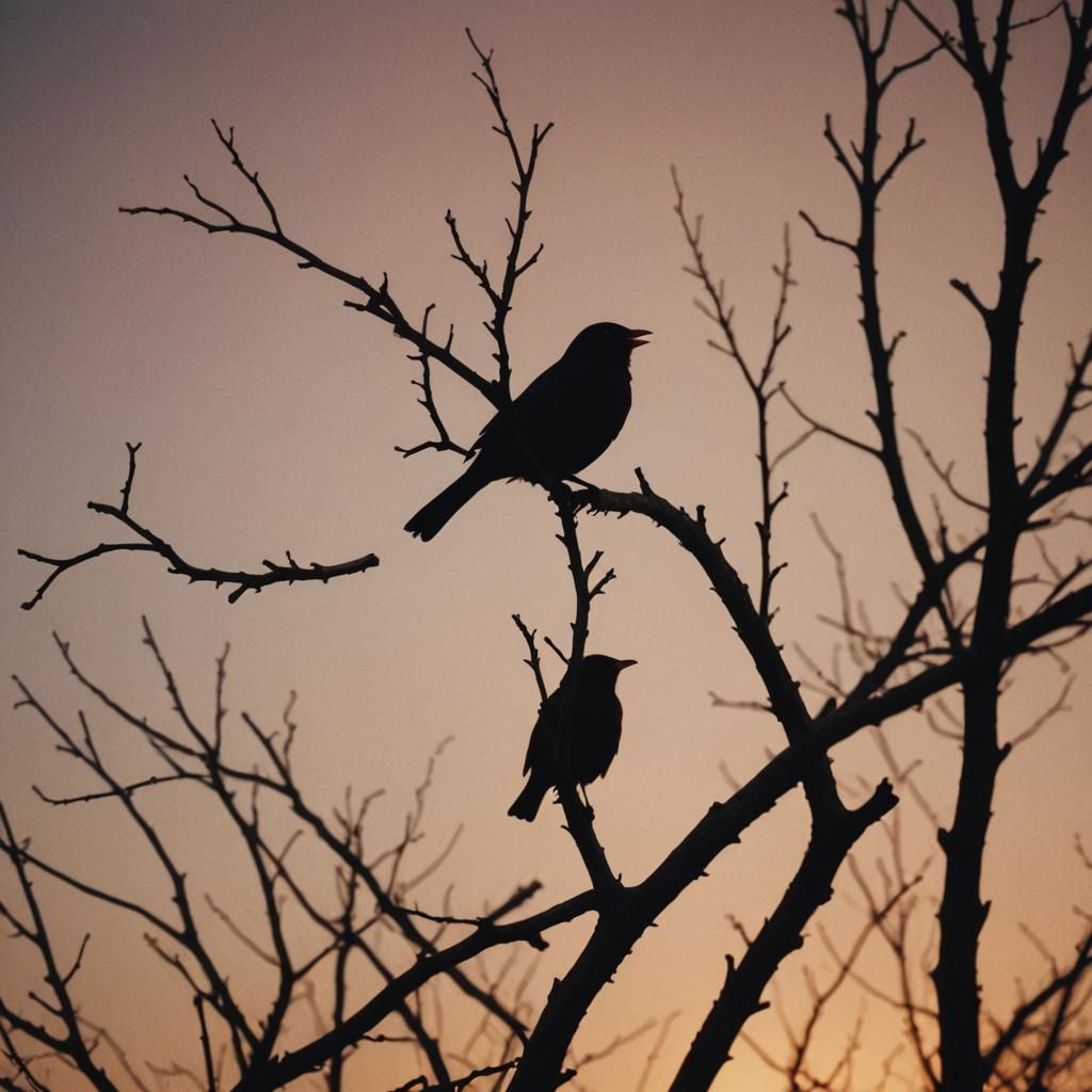 Dramatic Blackbird Silhouette Against Fiery Sunset