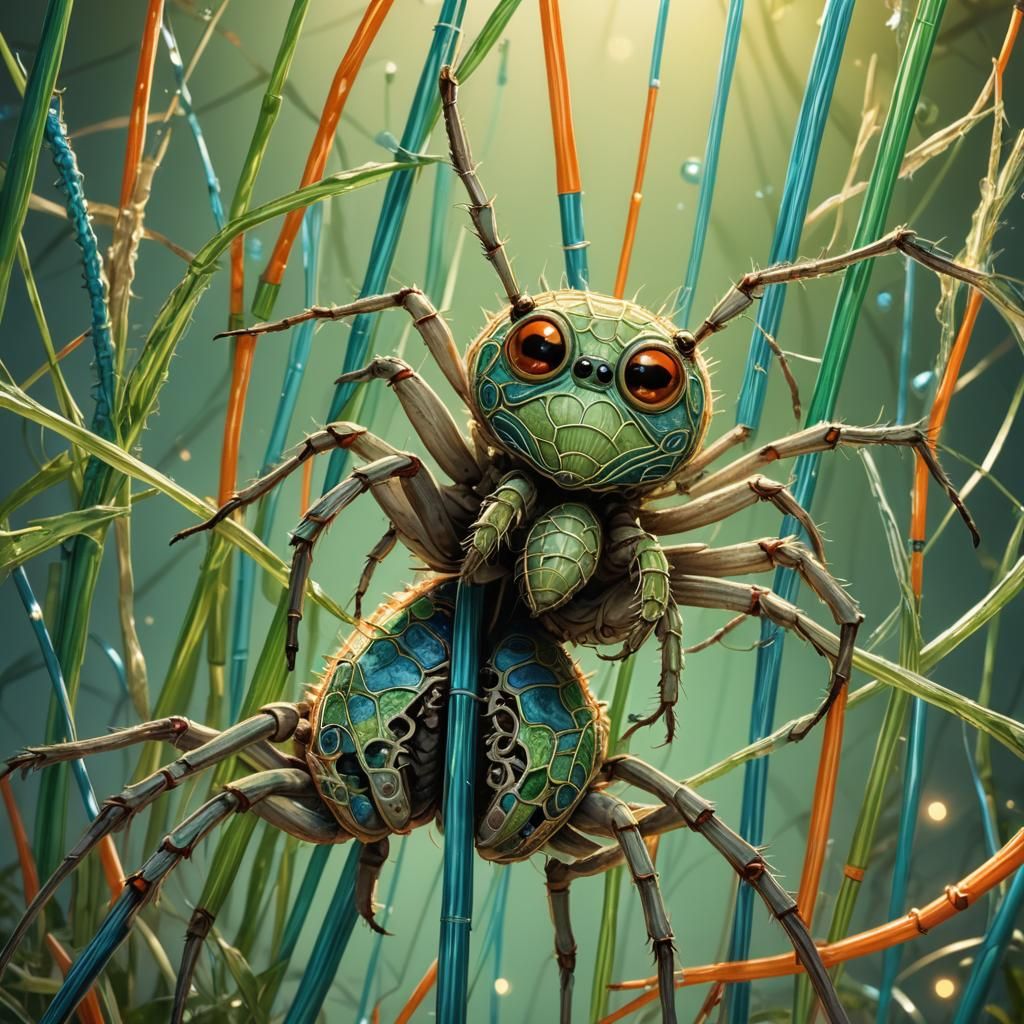 Whimsical Beige Creature and Spider Friend in Digital Art