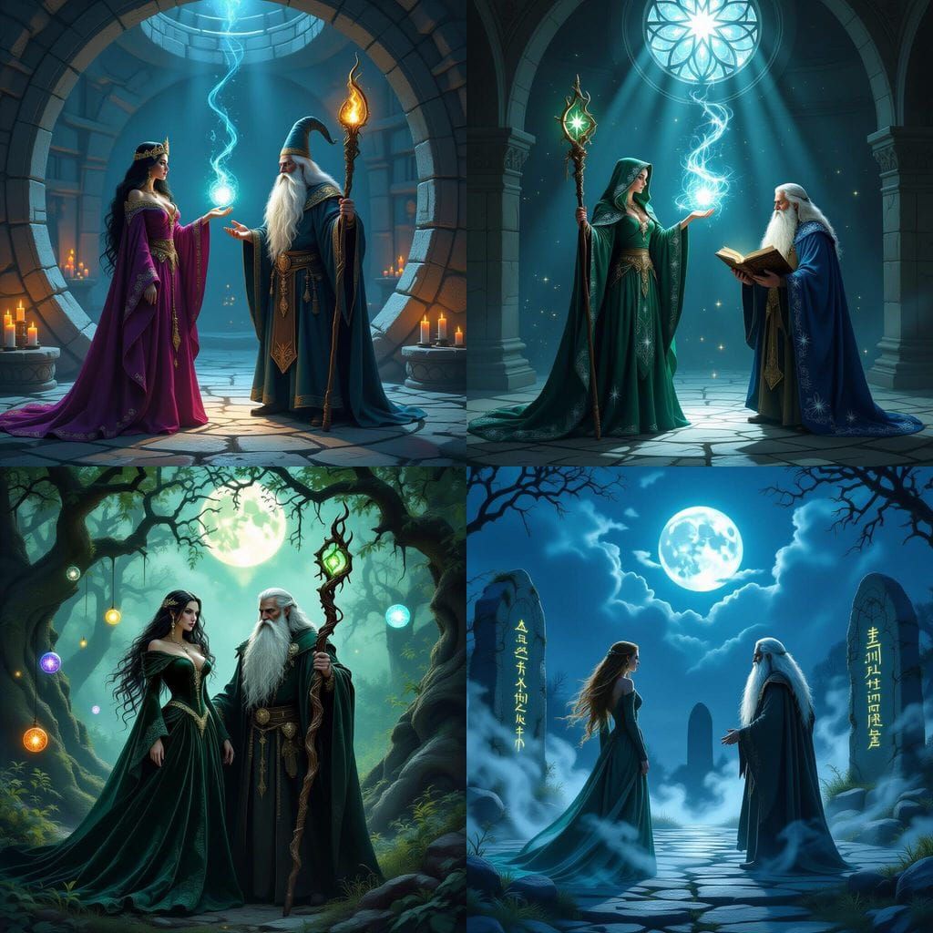 Morgan le Fay and Wizard in Mystical Encounter