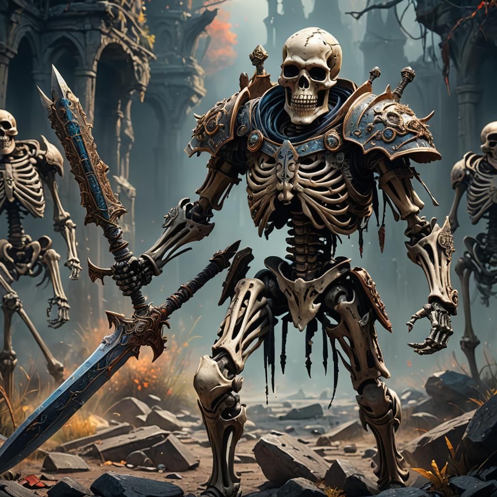 Skeleton Warrior with Morbid Visions, Detailed Matte Paintin...