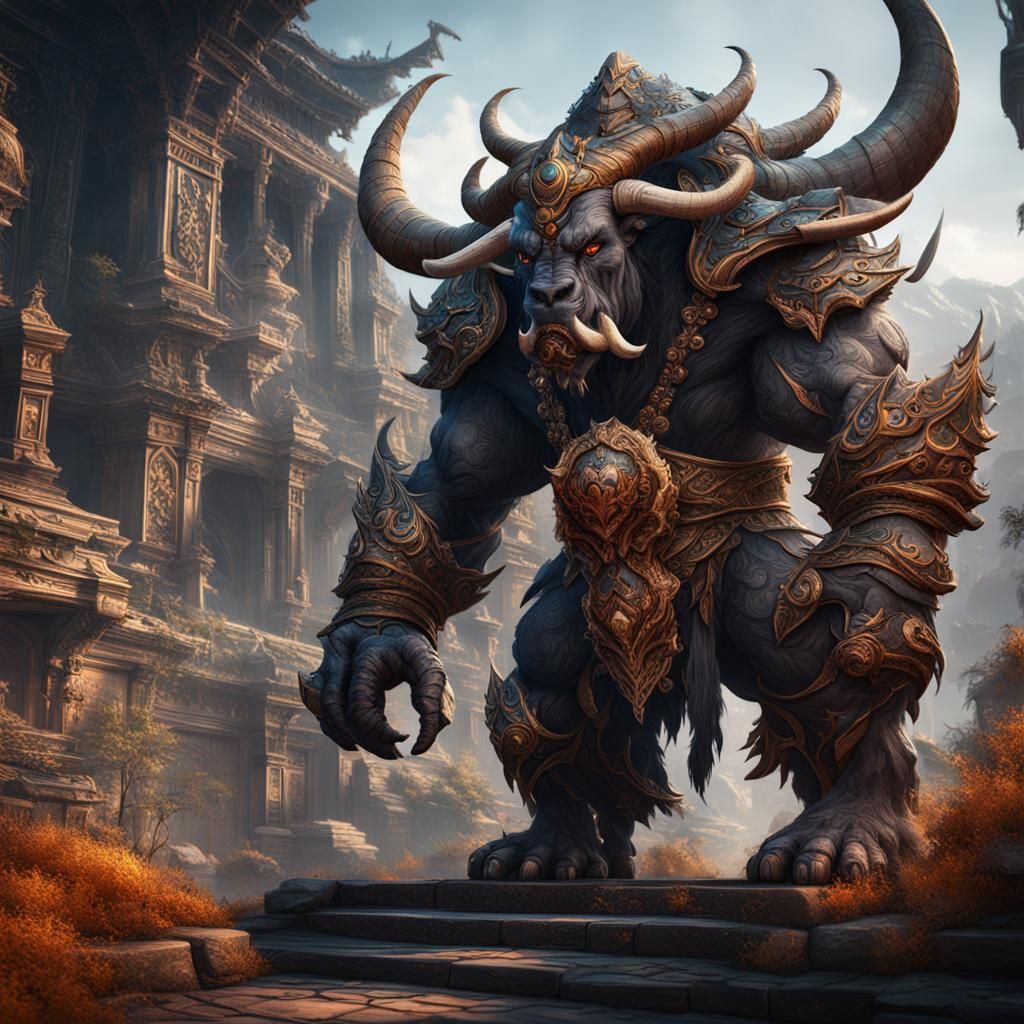 Detailed Matte Painting of a Bull Man
