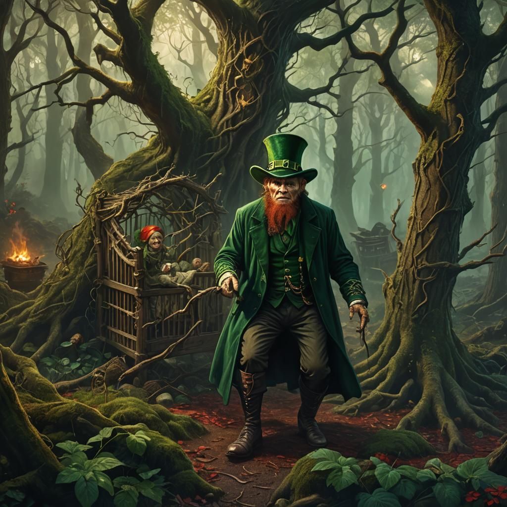 Evil Leprechaun Stealing a Baby in Dark Fantasy Art
