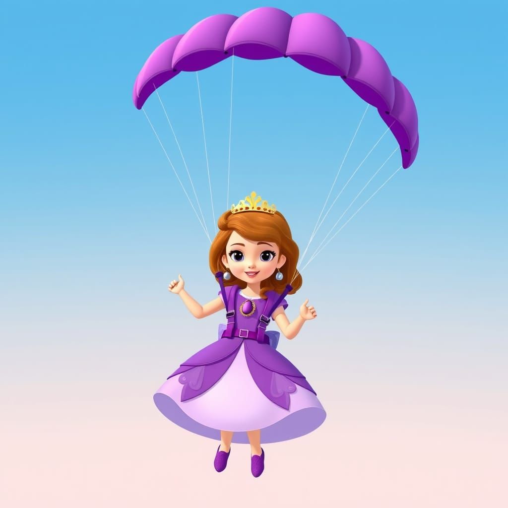Princess Sofia Skydiving with Purple Parachute