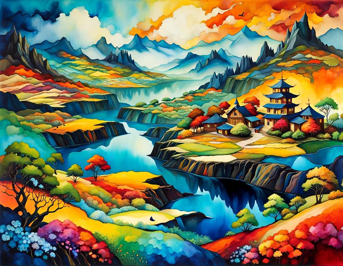 Miniature Jungle in Glass Sphere, Alcohol Ink Art