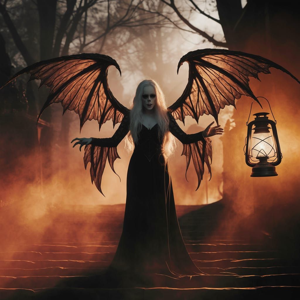 Ethereal Gothic Horror Figure Directs Souls in Haunting Mist