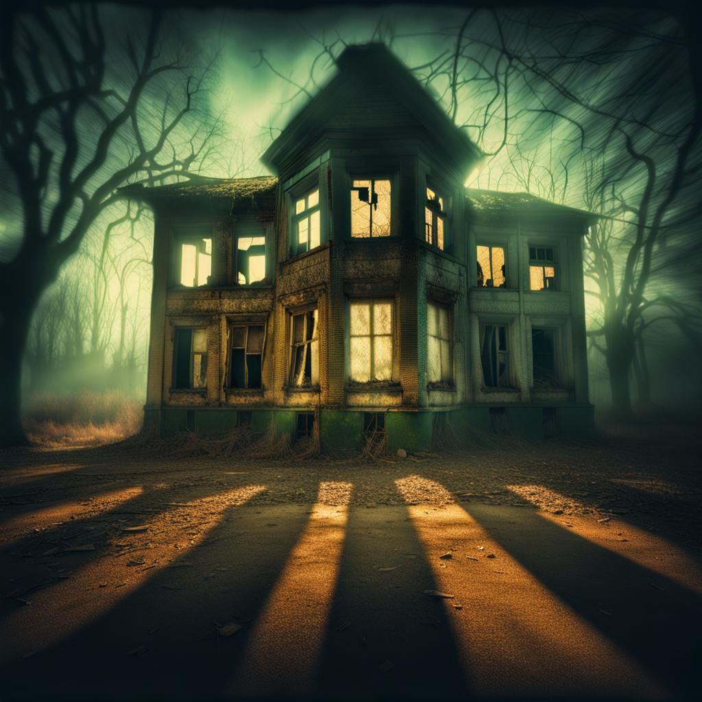 Eerie Abandoned Building with Sinister Shadow, HDR