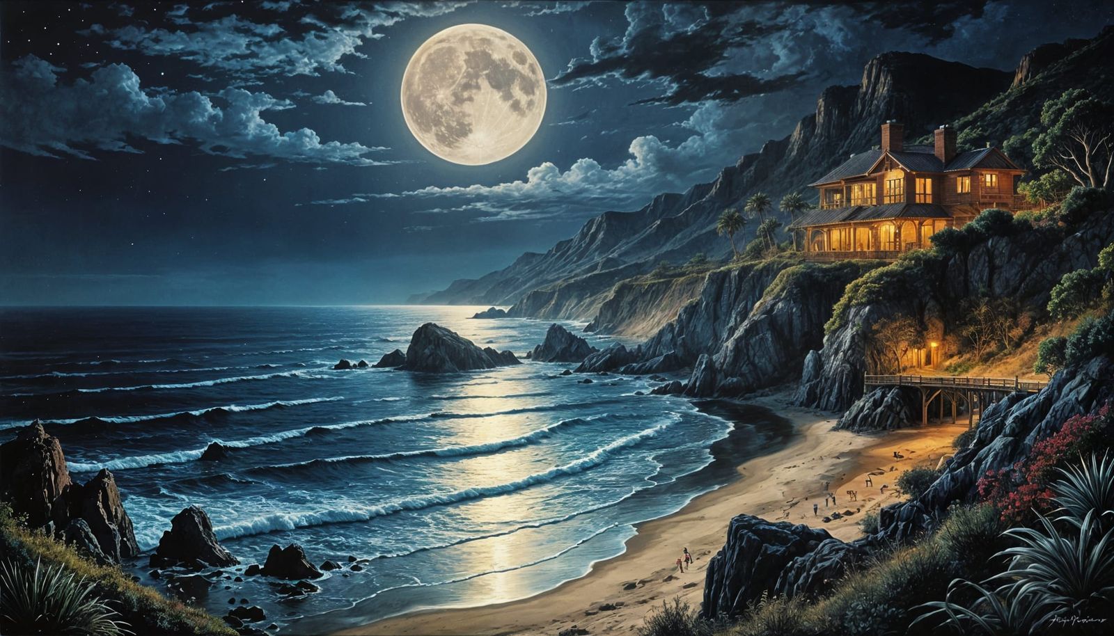 Malibu Beach Creek View on Summer Night