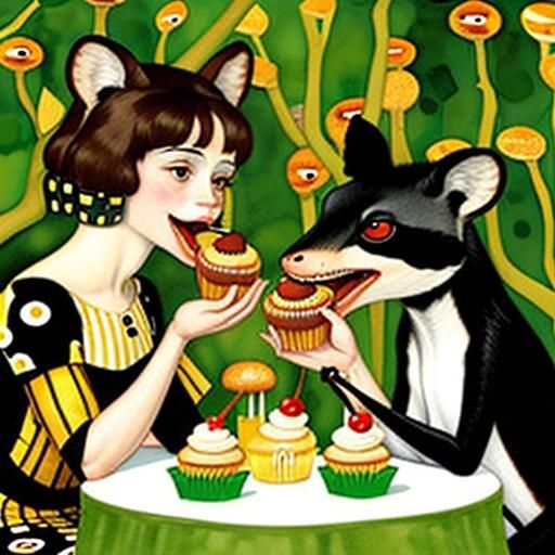 Anteaters Enjoying Cupcakes: Whimsical Watercolor Illustrati...