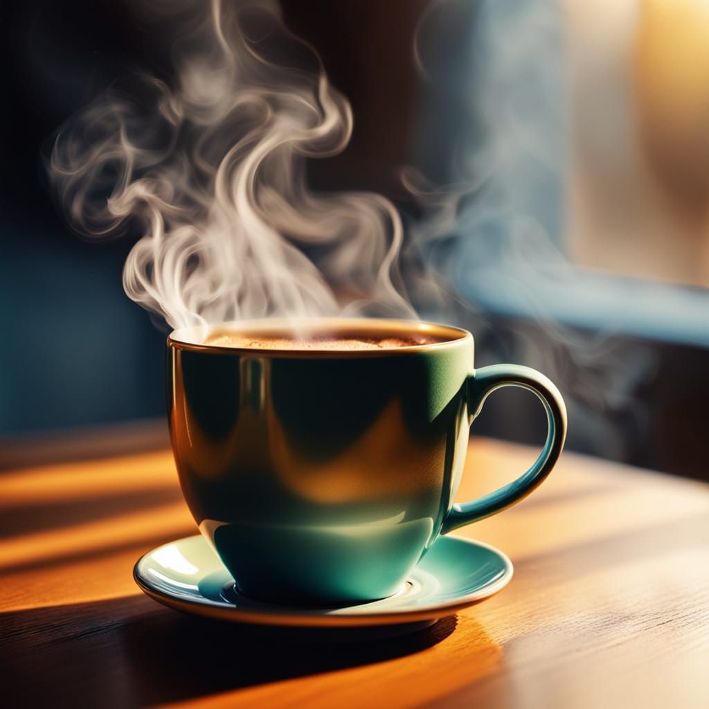 Hyper-Realistic Coffee Cup with Golden Lighting