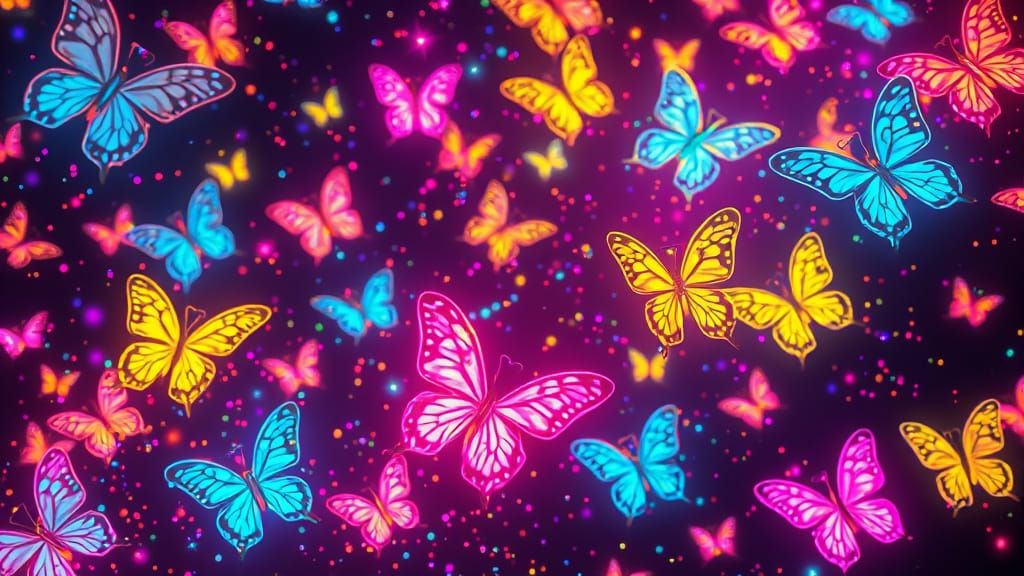 Neon Cosmos with Gem-Encrusted Butterflies