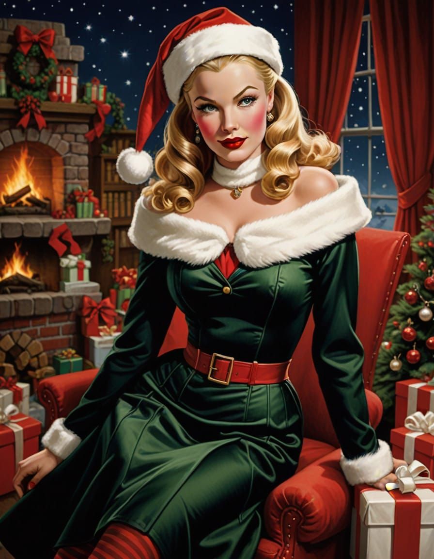 Sultry Holiday Helper in Classic Pin-Up Style
