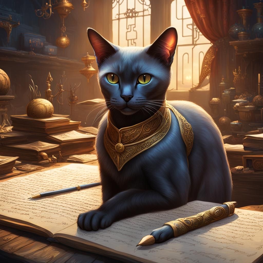 Tonkinese Cat Writing: Detailed Fantasy Concept Art