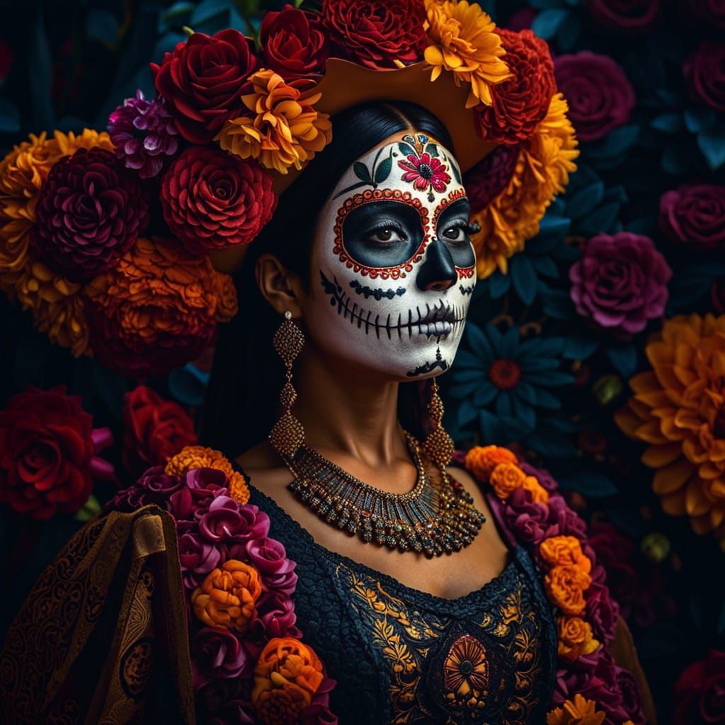 Day of the Dead Woman with Flowers