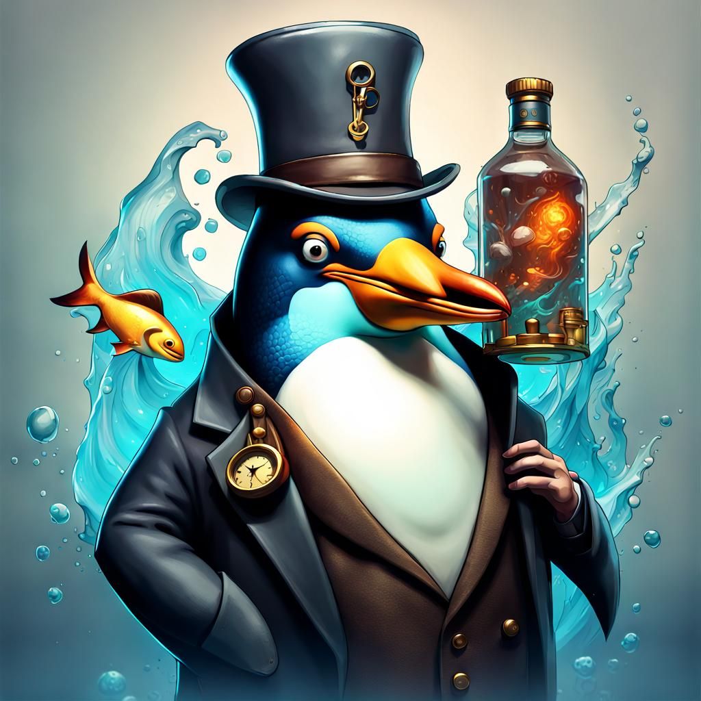 Penguin Mafia Boss in Underwater Pub