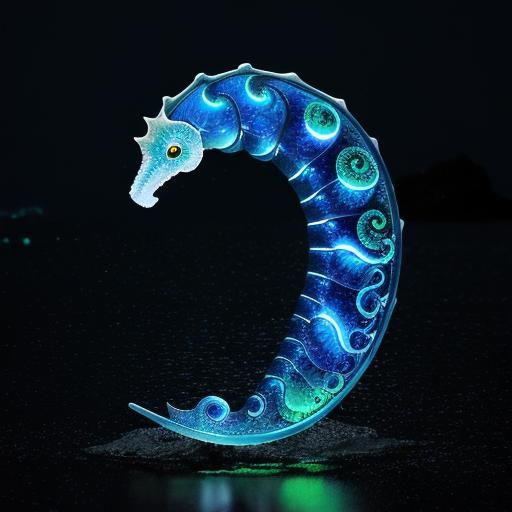 Bioluminescent Metallic Seahorse and Dragonfly Fusion