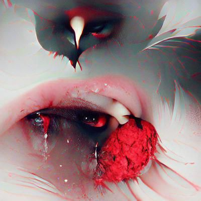 Surreal Scene: Red Feathers Fall in Dust