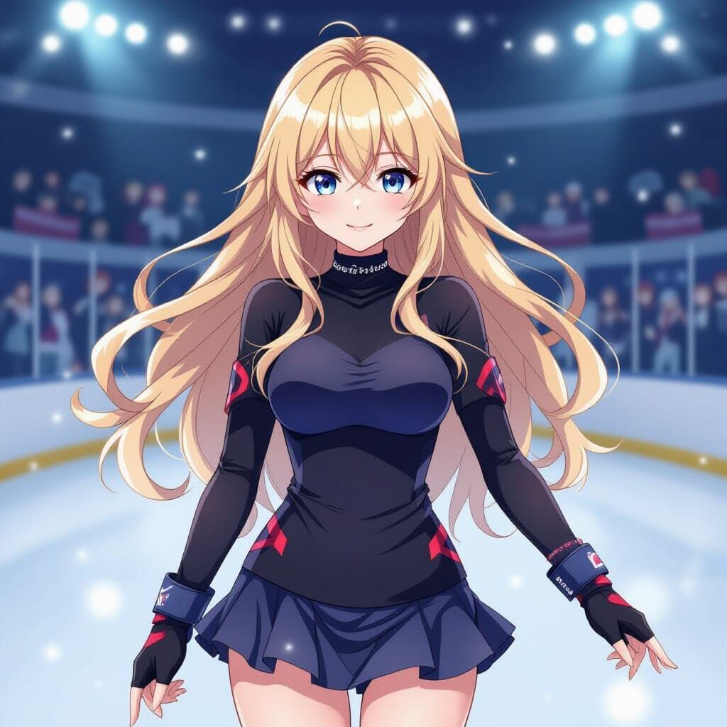 Anime Ice Skater Woman with Blonde Hair Glides Gracefully