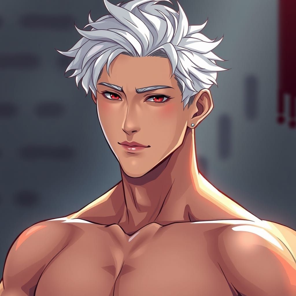 Regal Korean Prince with Vibrant Red Eyes and Chiseled Abs i...