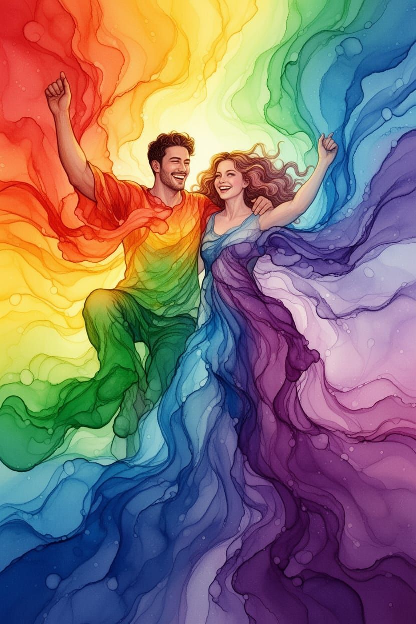Pride Celebration: Couples in Vibrant Alcohol Ink Art
