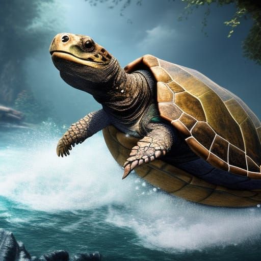 Giant Turtle in Running Water: 3D Concept Art