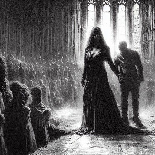 Gothic Black Wedding Scene in Horror Style