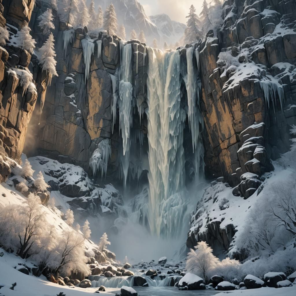Frozen Waterfall Digital Matte Painting