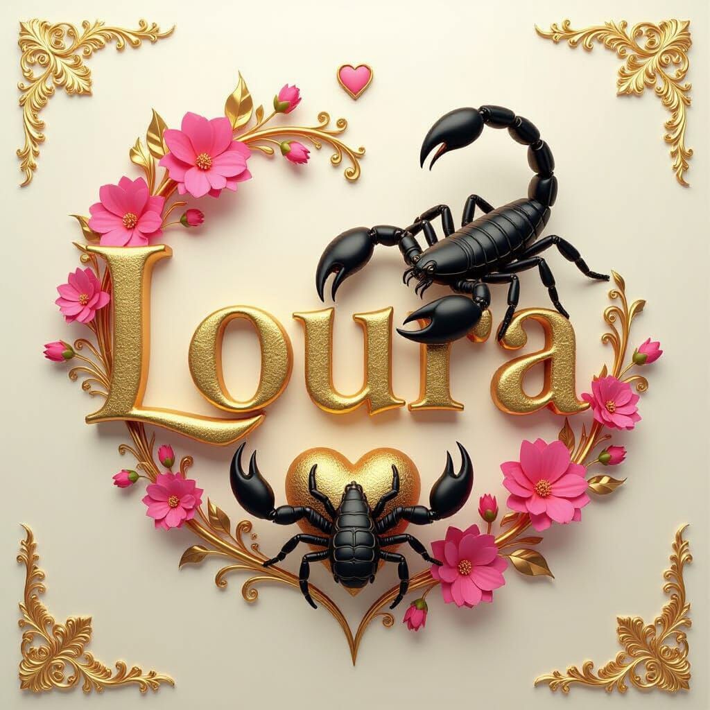 Golden "Loura" with Scorpion and Hearts, 3D Render