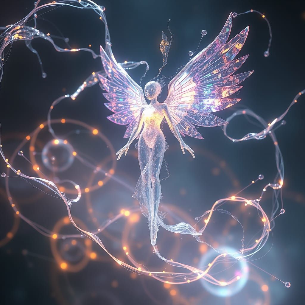 Luminous Crystalline Being in Dreamlike Landscape